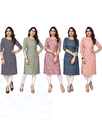 KETAKI FASHION Crepe Printed Straight Women's Kurti - Multicolor8 ( Pack of 5 )