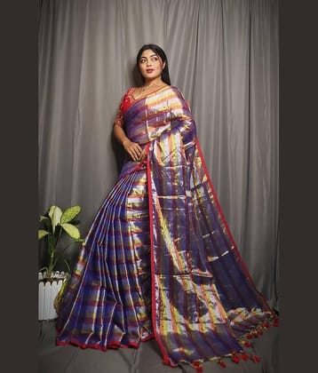 SARADA HANDLOOM Cotton Embellished Saree With Unstitched Blouse Piece ( Purple )