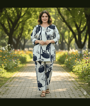 Flavia Creation Women Top With Trousers Co-Ord Set ( Blue )