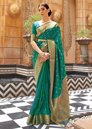 New Years Edit: Emerald Green And Gold Woven Kanjivaram Saree
