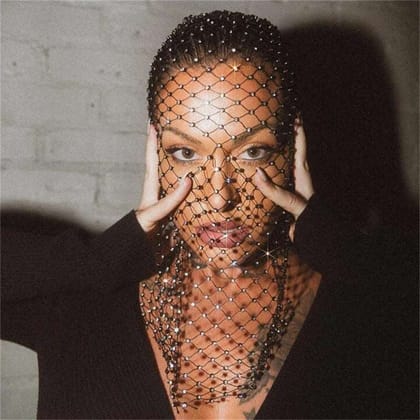 Rhinestone Face Cover-Black