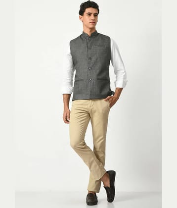 IndiWeaves Grey Cotton Blend Men's Nehru Jacket ( Pack of 1 )