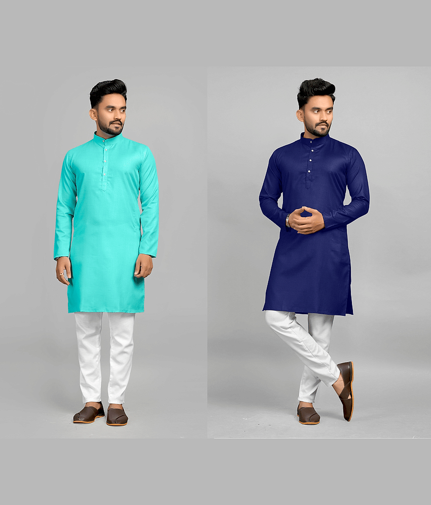 Fashionfricks Muticolor Cotton Blend Men's Regular Kurta ( Pack of 2 )