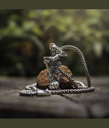 WTM Silver Chain With Bahubali Hanuman Ji Pendant (Pack of 1)