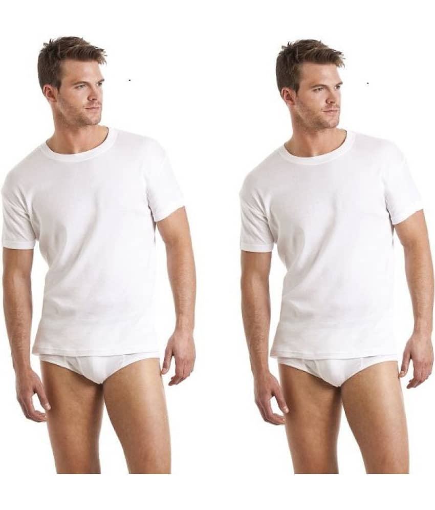 D1 DIFFERENT ONE White Half Sleeve Vests Pack of 2