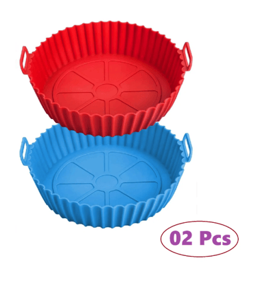 Villwin Air Fryer Liners I Round Silicone Basket Baking Tray I Pot with Ear Handles I Nonstick Reusable Heat Resistant I Cooking Oven Insert Accessories