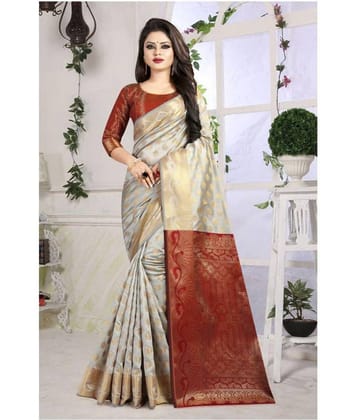 Gazal Fashions Banarasi Silk Printed Saree With Unstitched Blouse Piece ( Multicolor )
