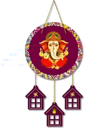 Positive Vibe Lifestyle Wood Ganesha Wall hanging Wall Sculpture Multi - Pack of 1