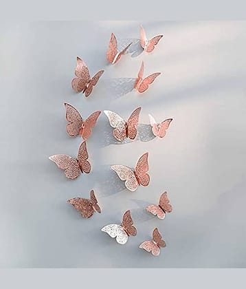 PINDIA R. Gold  12 pcs 3D Metal BUTTERFLY for Party Décor 3D Sticker ( 12 x 7 cms )