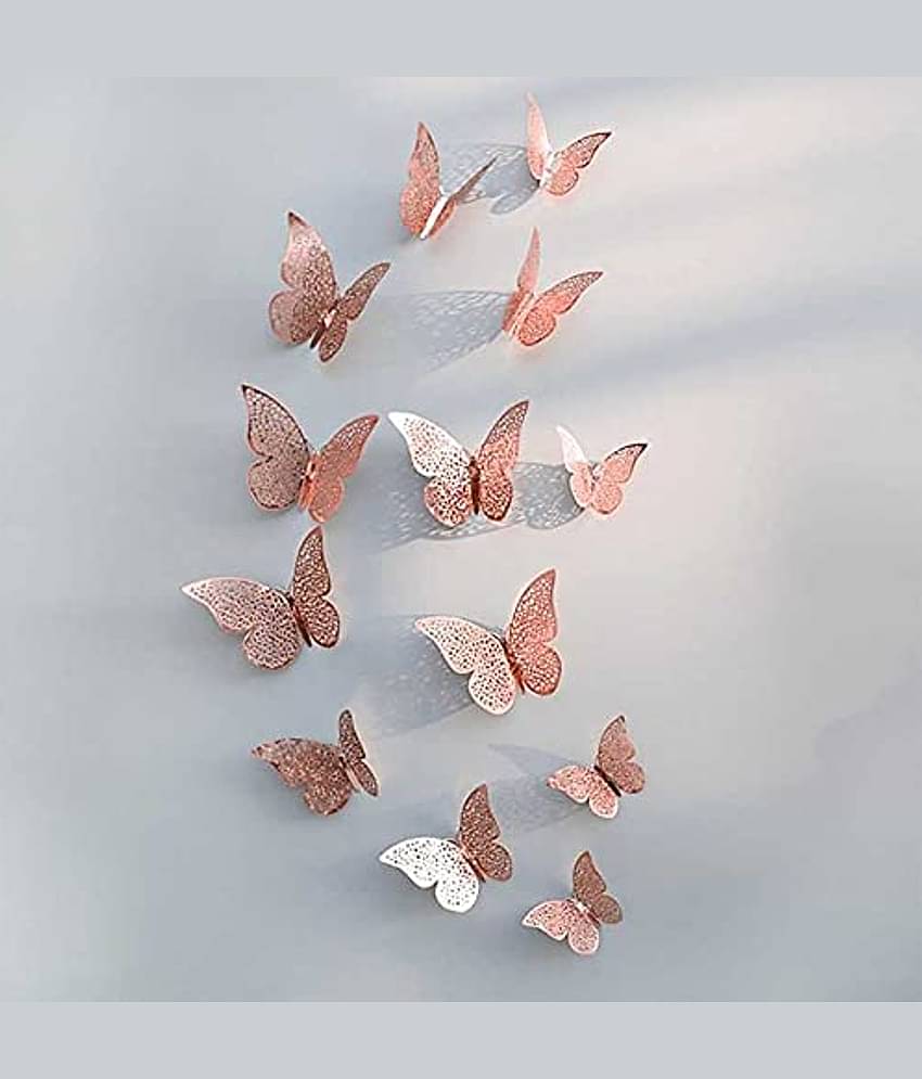 PINDIA R. Gold  12 pcs 3D Metal BUTTERFLY for Party Décor 3D Sticker ( 12 x 7 cms )