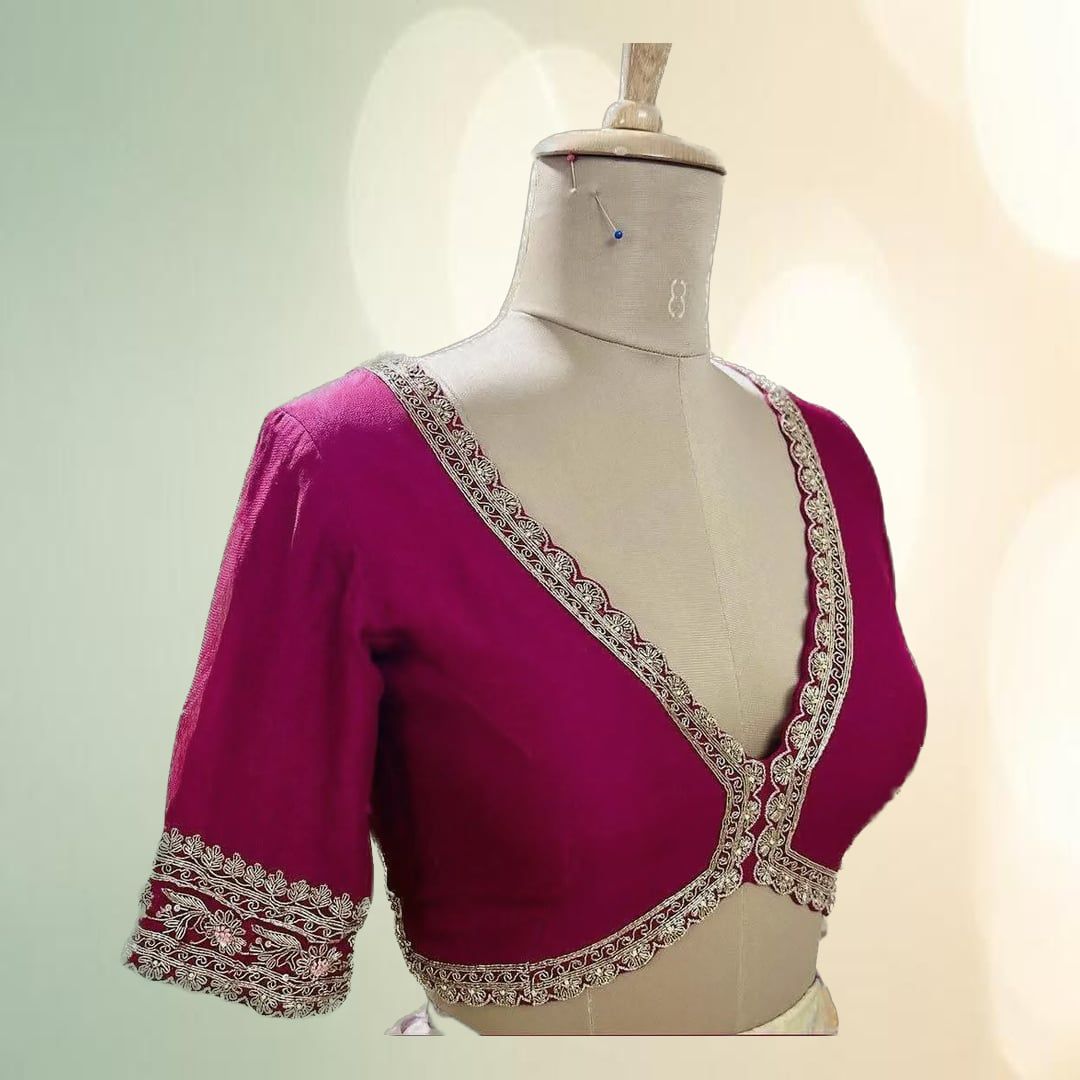 Magenta Maggam Work Designer Blouse | Intricate Zari Embroidery | Ethnic Party Wear
