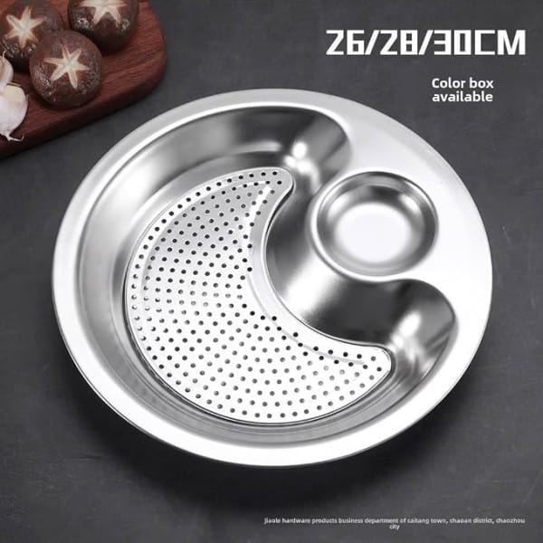 Wholesale Item - STAINLESS STEEL DOUBLE LAYER DUMPLIG PLATE WITH SAUCE TRAY - MOQ 19 Pieces