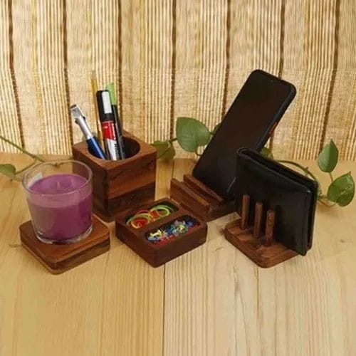 Teak Wood Office Desk Organizer