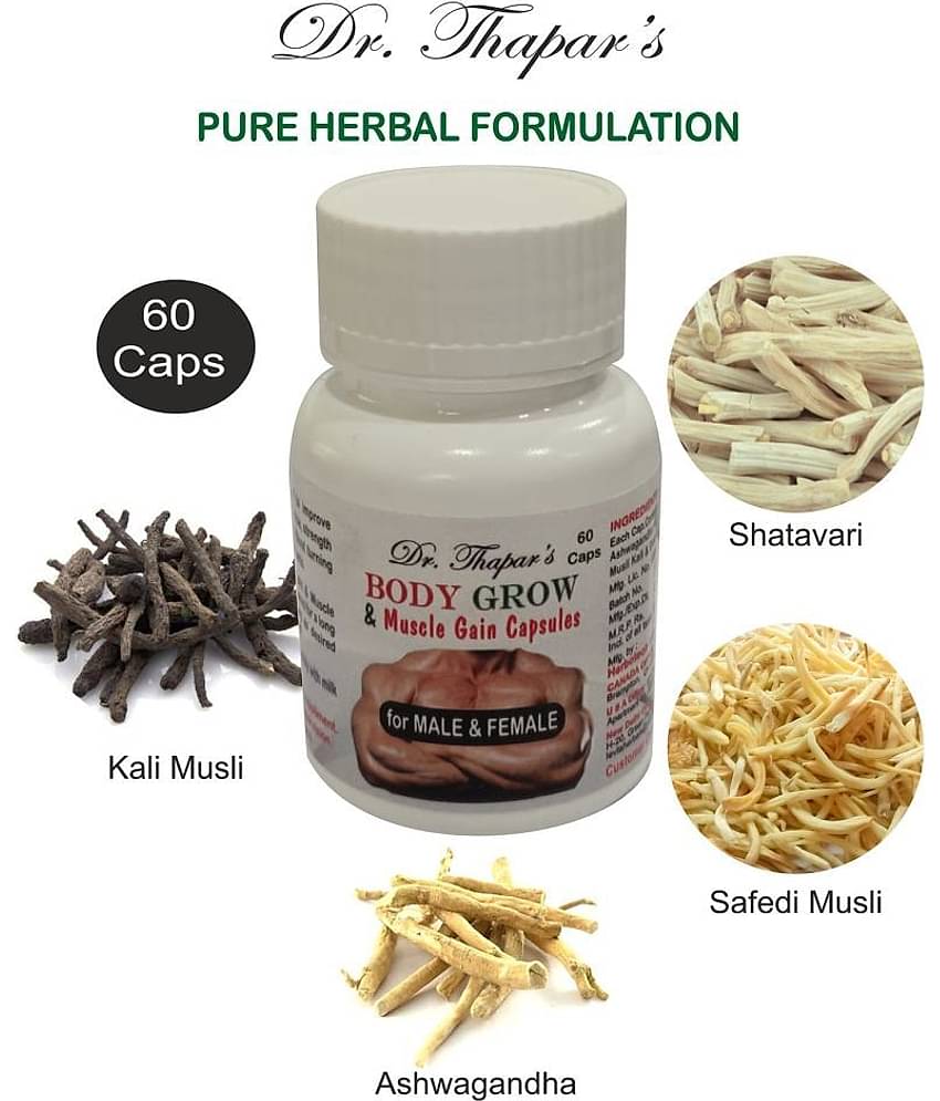Dr. Thapar'S Body Grow Muscle Gain Chemical & Synthetic Supplements Free 60 Capsule 500 Mg