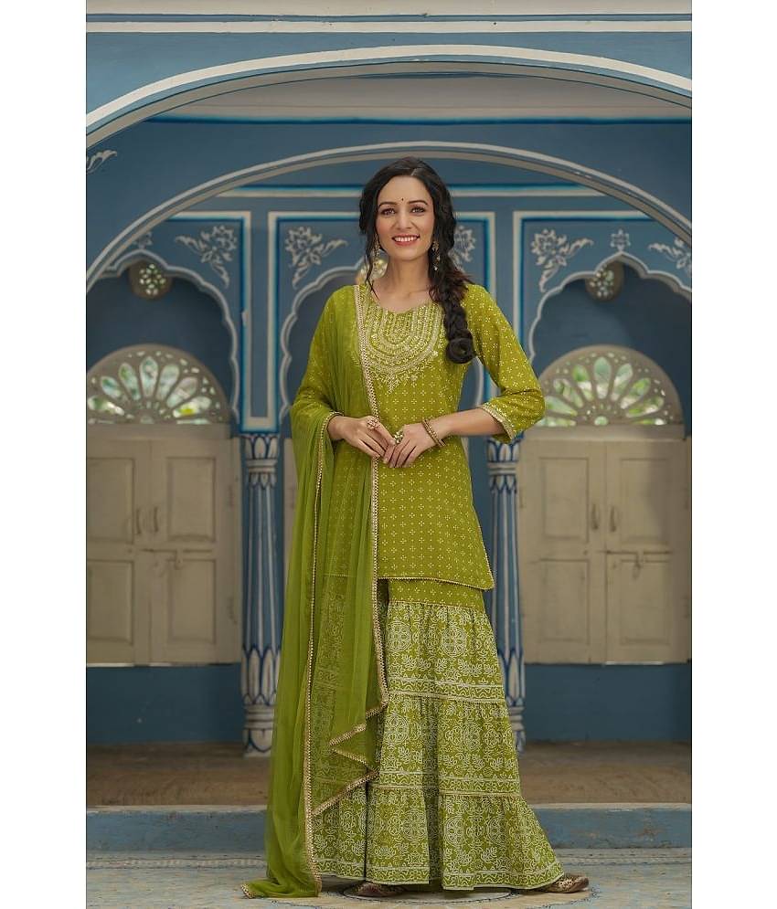 Juniper - Green Straight Georgette Women's Stitched Salwar Suit ( Pack of 1 )