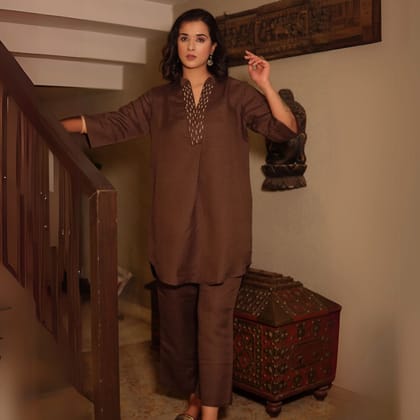 Brown Linen Co-ord set-XS