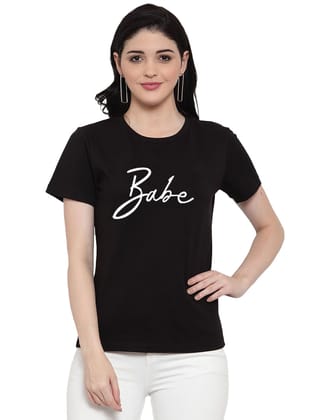 Women's Cotton Blend Babe Printed T Shirt M (Black)