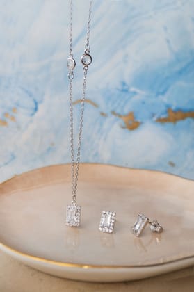 Mysterical Rectangle Solitaire Sterling Silver Necklace Set-Silver