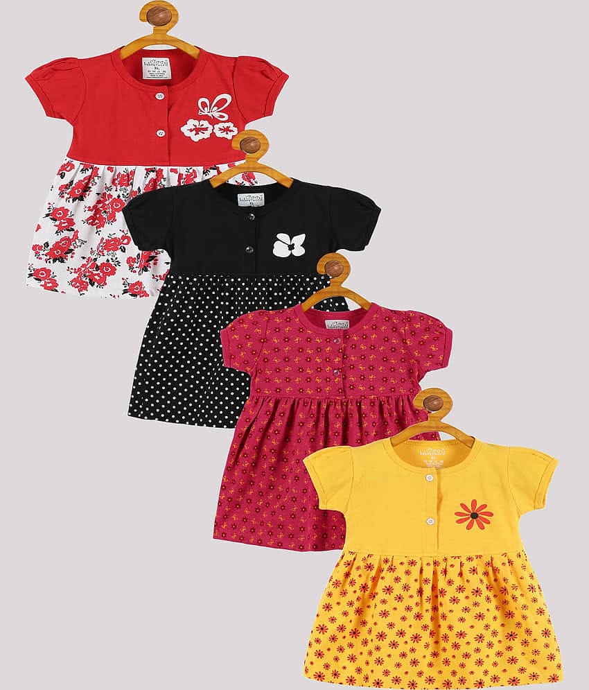 Babeezworld Pack of 4 Baby Girls Cotton Frock ( Multi )