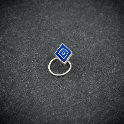 Blue Diamond Shaped Silver Nose Pin