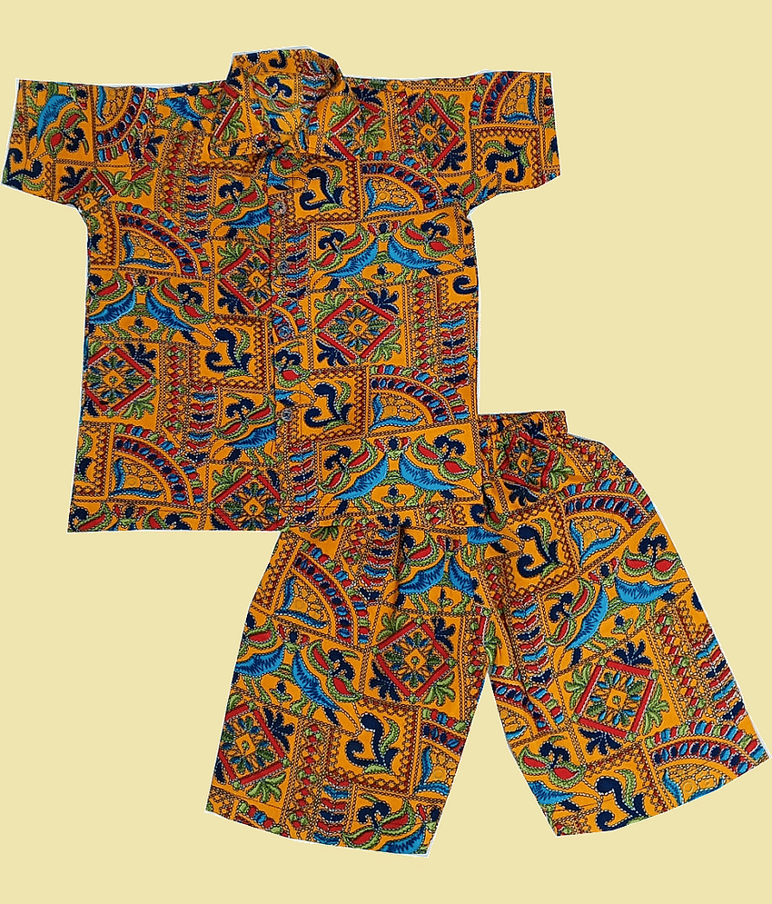 harshvardhanmart.com Pack of 1 Boys Cotton Blend Shirt & Shorts Set ( Mustard )