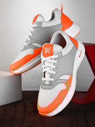 Woakers Orange Grey synthetic leather Lace up Causal ShoesforMen - UK7