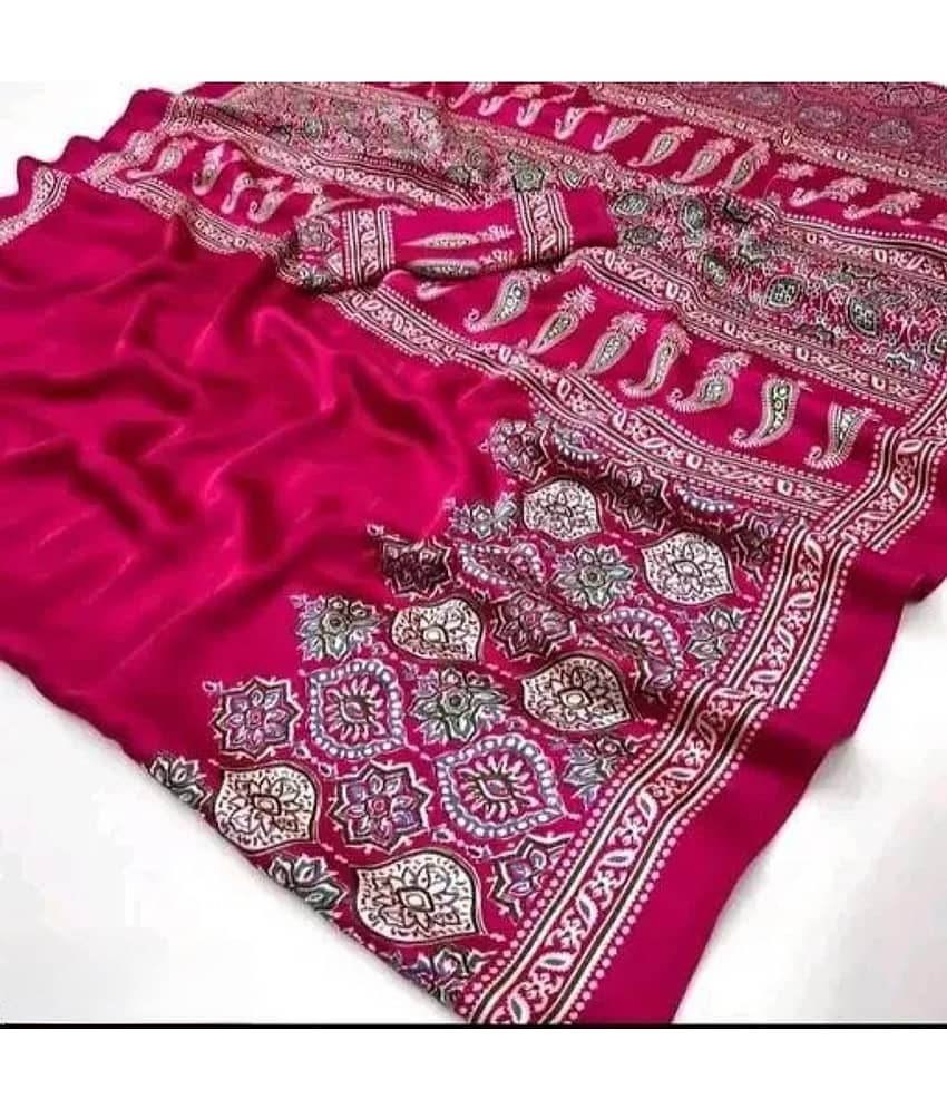 JIHANA FAB Georgette Printed Banarasi saree With Unstitched Blouse Piece ( Multicolor )