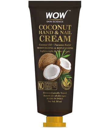 WOW Skin Science Coconut Hand & Nail Cream Moisturizing, Replenishing Quick Absorb- No Parabens, Silicones, Mineral Oil- 50mL