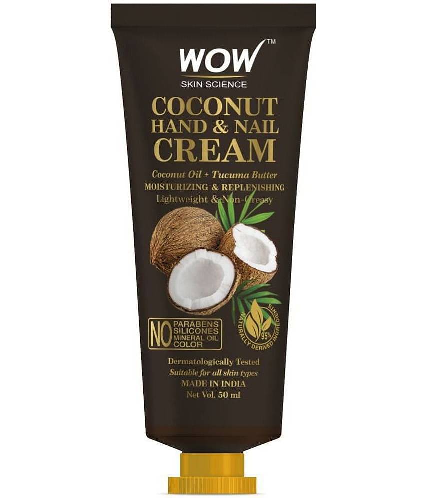 WOW Skin Science Coconut Hand & Nail Cream Moisturizing, Replenishing Quick Absorb- No Parabens, Silicones, Mineral Oil- 50mL