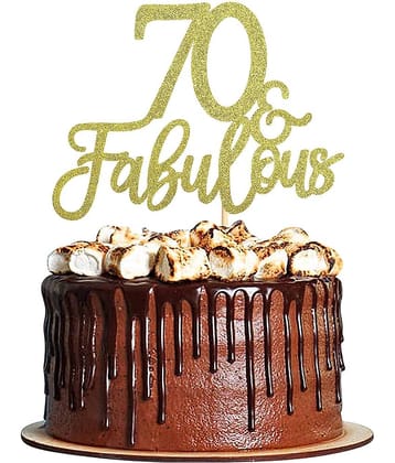 Zyozi® Gold Glitter 70 & Fabulous Cake Toppers Seventy 70th Birthday Cake Picks Wedding Anniversary Party Cake Decorations Supplies