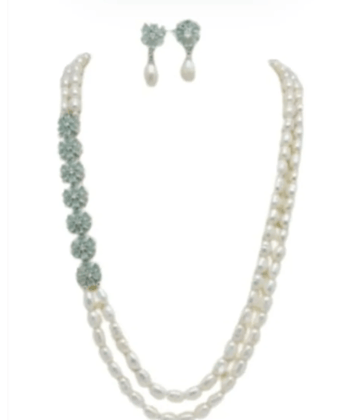 White Two Layer Emerald Bloom Pearl Set For Women