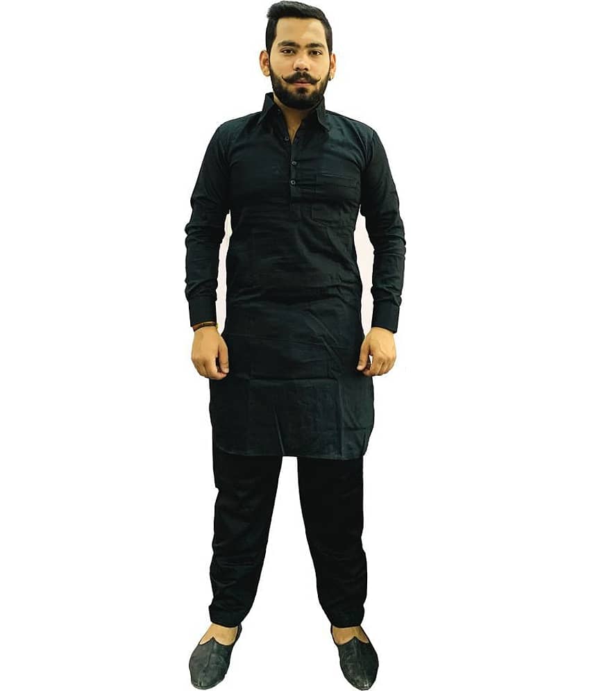 Preen Black Cotton Pathani Suit Single Pack