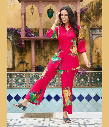 VIBE VISION Women Printed Shirt With Trousers Co-Ord Set ( Red )