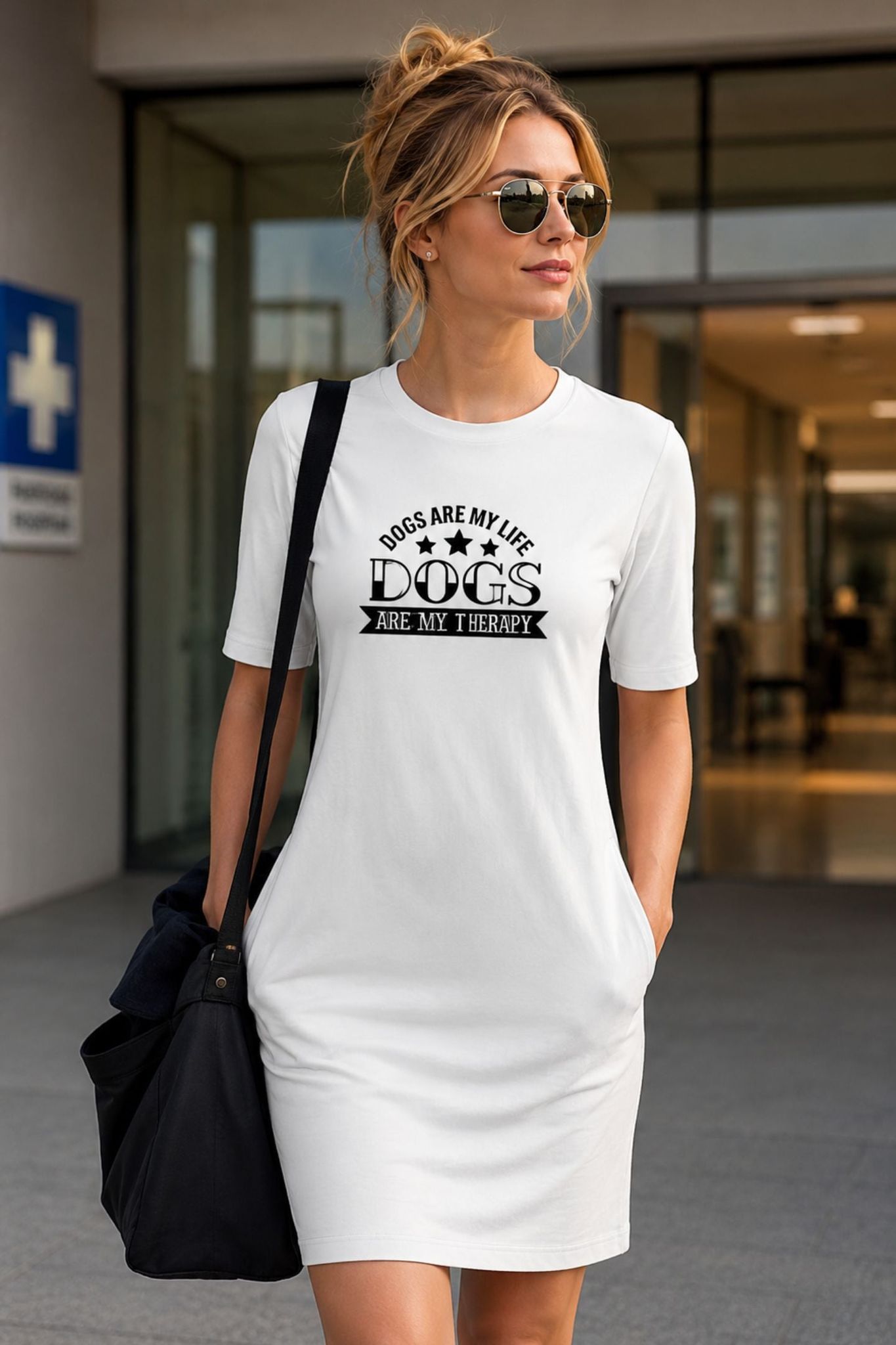 T-shirt Dress With Pockets - Dogs Are My Life (3 Colours) (Slim Fit)