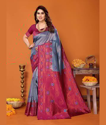 BLEESBURY Kanjivaram Woven Saree With Unstitched Blouse Piece ( Teal )