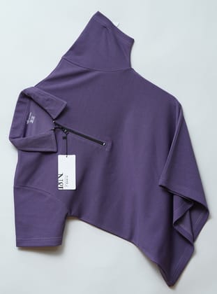 Dark Wine Zipper Polo T Shirt-M