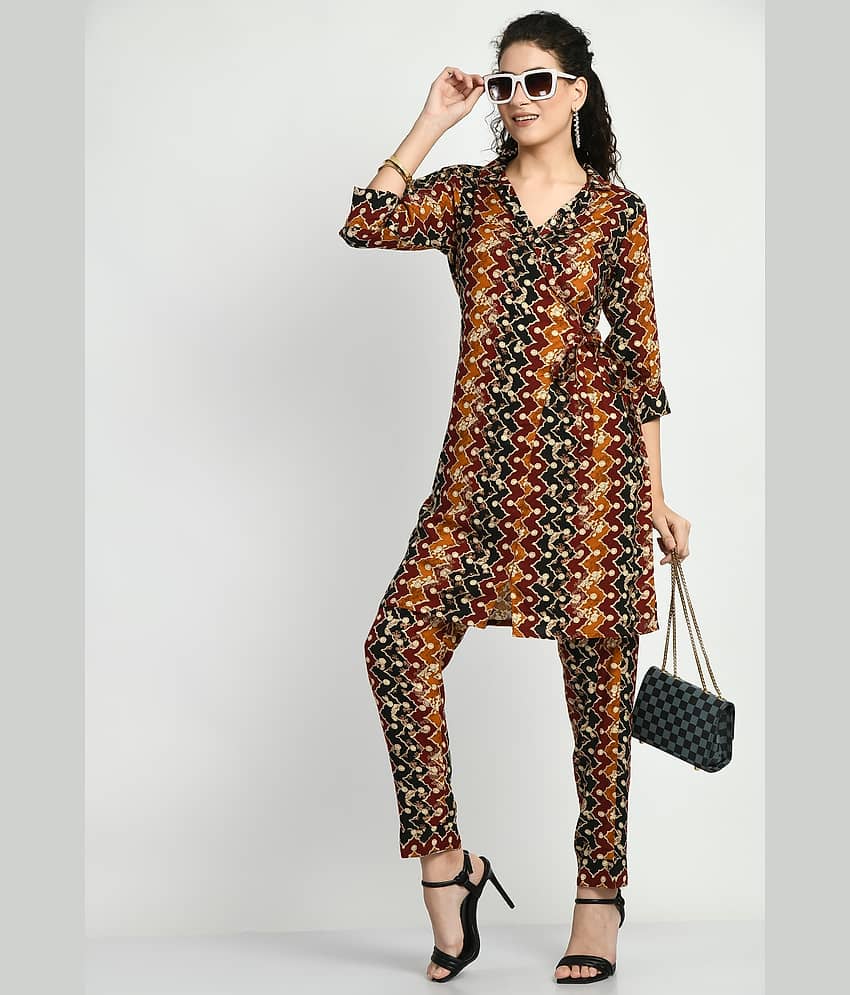 MAURYA Women Printed Shirt With Palazzos Co-Ord Set ( Maroon )