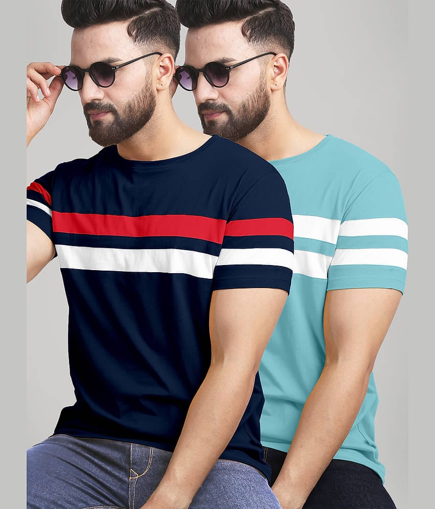 AUSK Pack of 2 Cotton Blend Regular Fit Men's T-Shirt ( Blue )