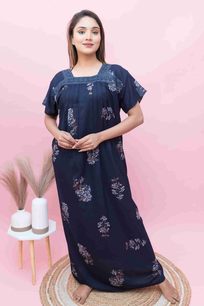 Stylish Women Elegant Lace-Trimmed Nighty | Alpine Fabric | Pleated  Flow &amp; Comfortable Fit 
