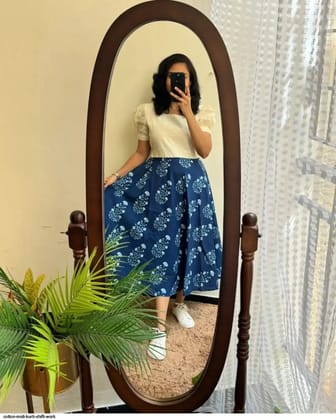 INDIGO CHARM COTTON MIDI KURTI SHIFLI DETAILS WESTERN DRESS-s