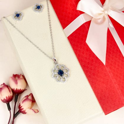 Cubic Zirconia Rani Pink Stone Two Tone Plated Flower Pendant Set -SIA446774_G