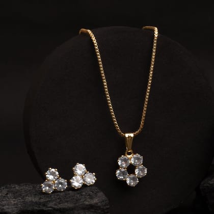 Sparkle American Diamond Crystal Pendant Set With Earrings-Gold