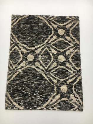 Hand-Knotted Wool & Bamboo Silk Rug  2x3 ft | Modern Geometric Design, Black & Ivory