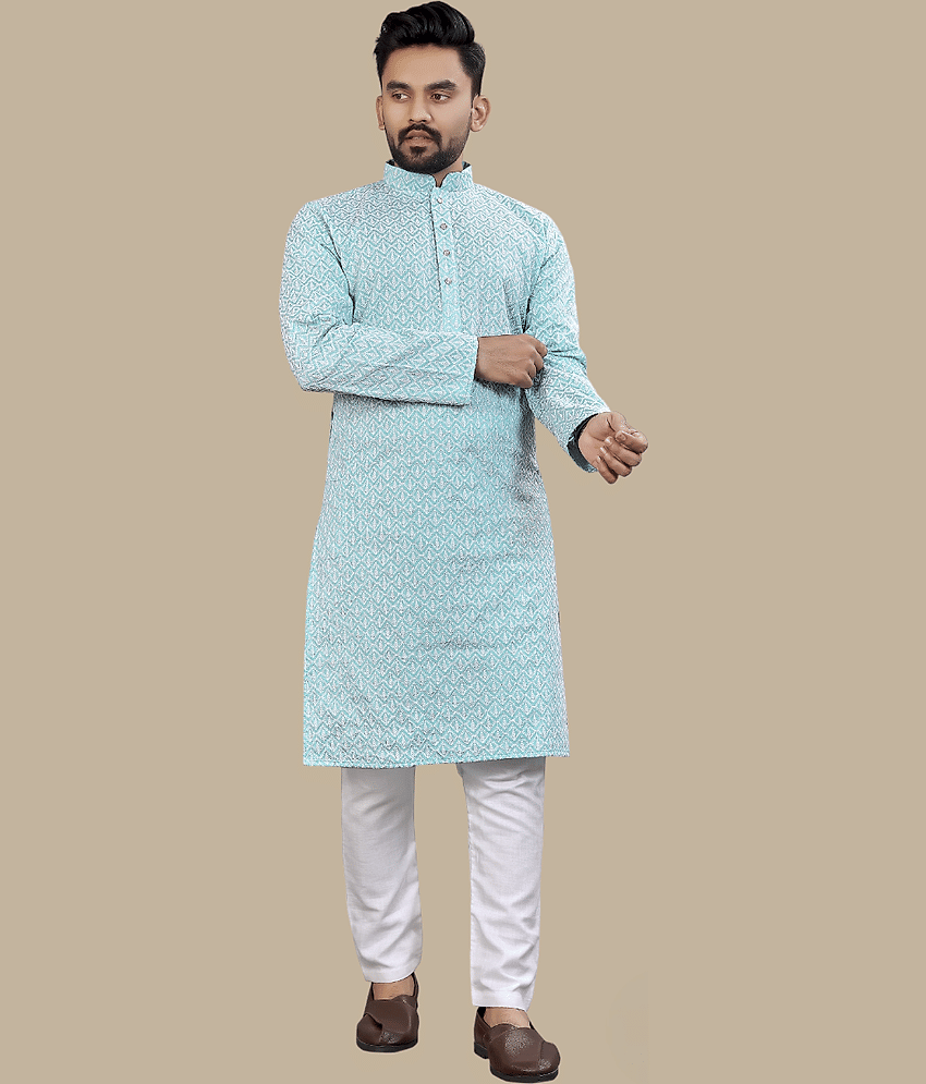 Balaji's Sky Blue Silk Regular Fit Men's Kurta Pyjama Set ( Pack of 1 )