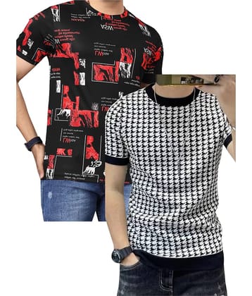 FABRIPPLE Polyester Regular Fit Self Design Half Sleeves Men's Round T-Shirt - Multicolor ( Pack of 2 )
