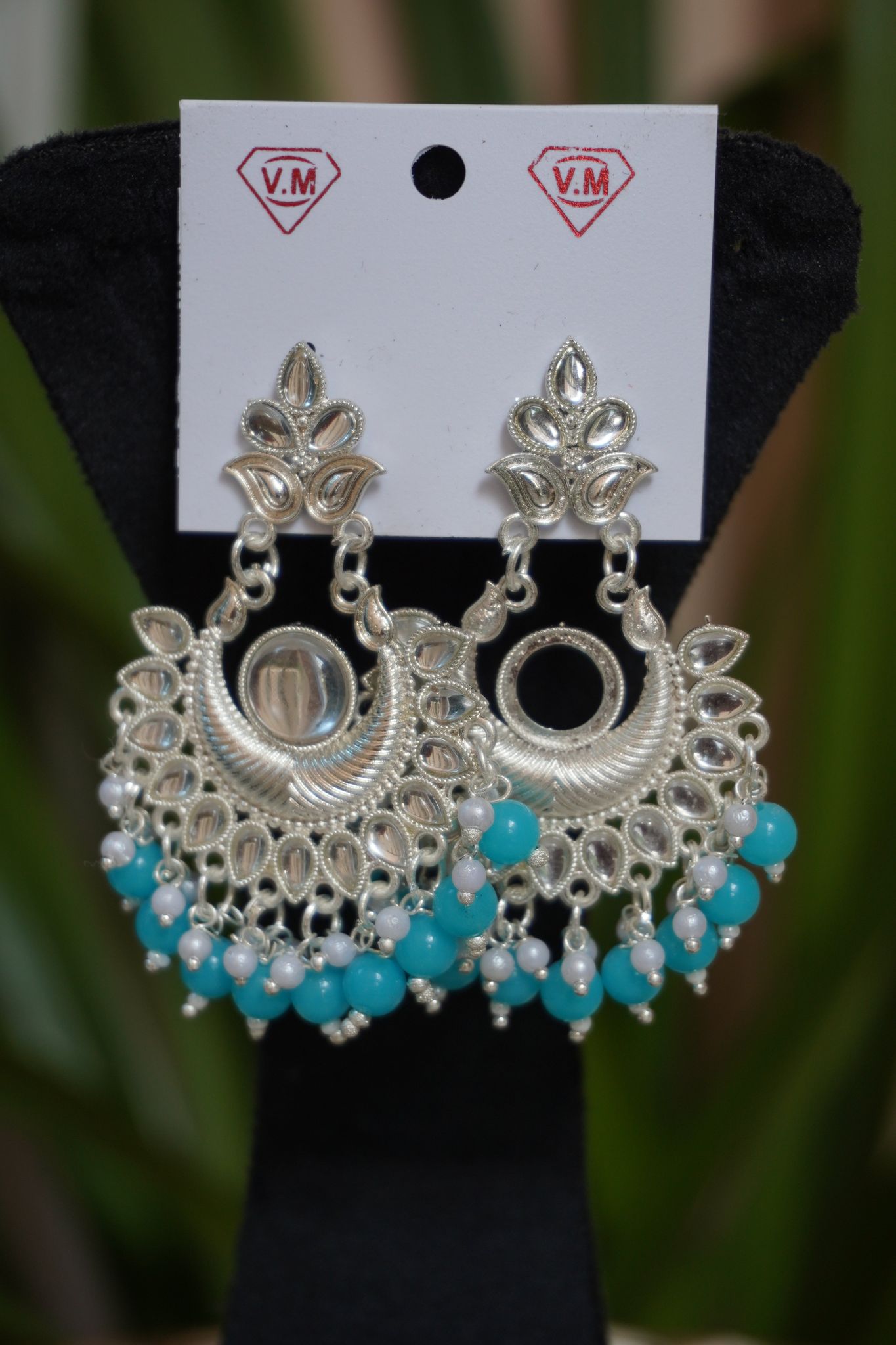 Sea Blue colour chandbali Earring-One Size