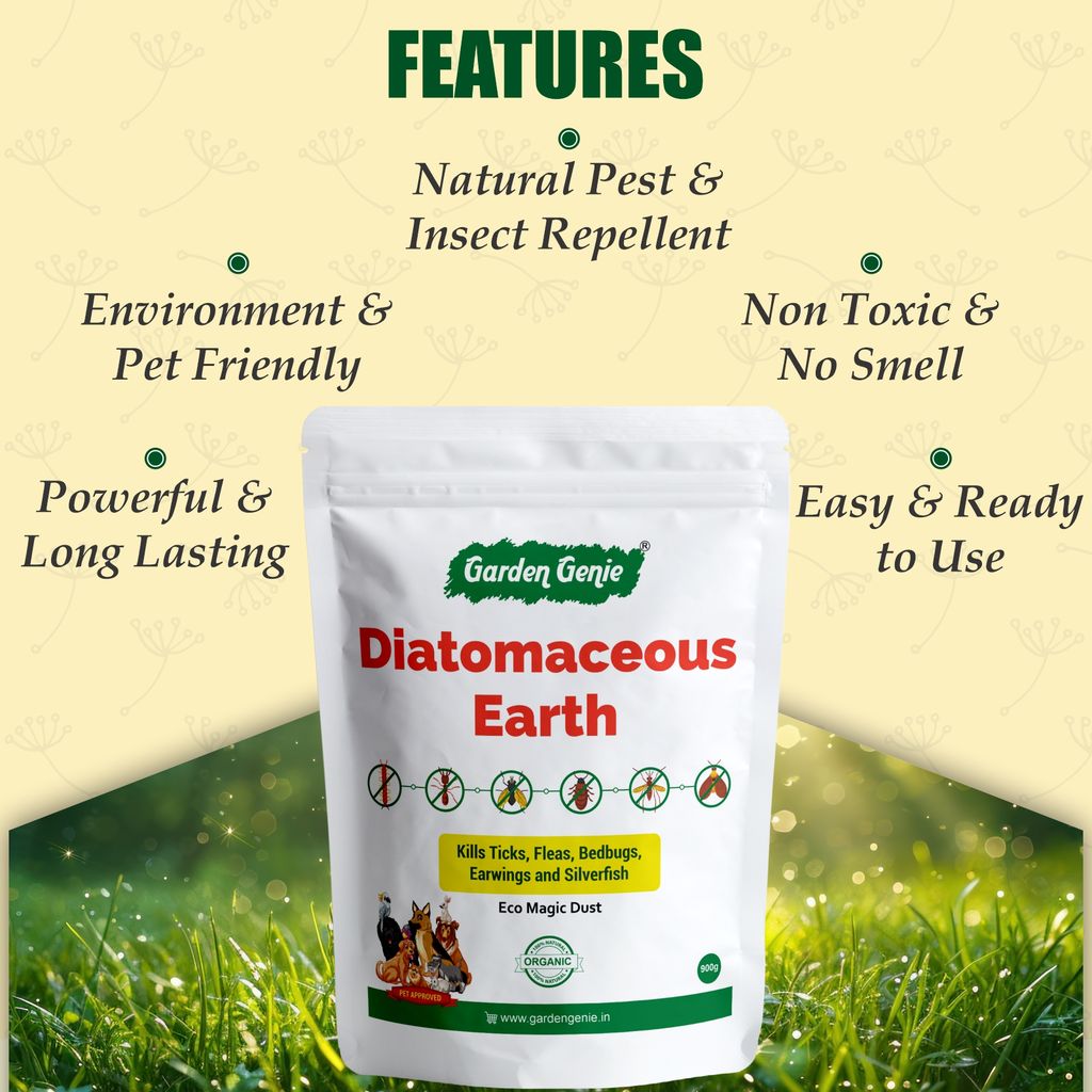Garden Genie 100% Natural Diatomaceous Earth Powder 800g I Insect Control for Plants I Effective against Dog Ticks & Flea, Cockroach, Bedbugs, Ants etc | Organic Pest Control for Your Home & Garden