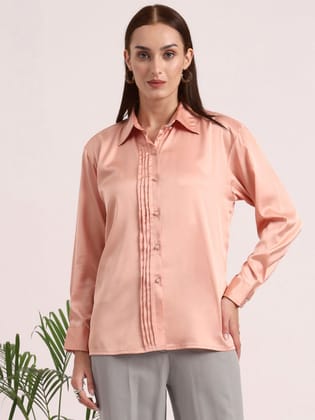 Tailored Fit European Satin Shirt With Pleated Placket-M