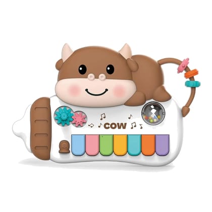 Braintastic Cow Piano Toy for Kids | Musical Keyboard with Lights Sound Animal Music Early Learning Educational | Flashing Light Plastic Piano Toy Gift for Toddlers Boys Girls