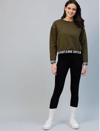 Women's Fleece Solid Long Sleeves Sweatshirt (Olive, 2XL)-PID55857 Women's Fleece Solid Long Sleeves Sweatshirt (Olive, 2XL)-PID55857